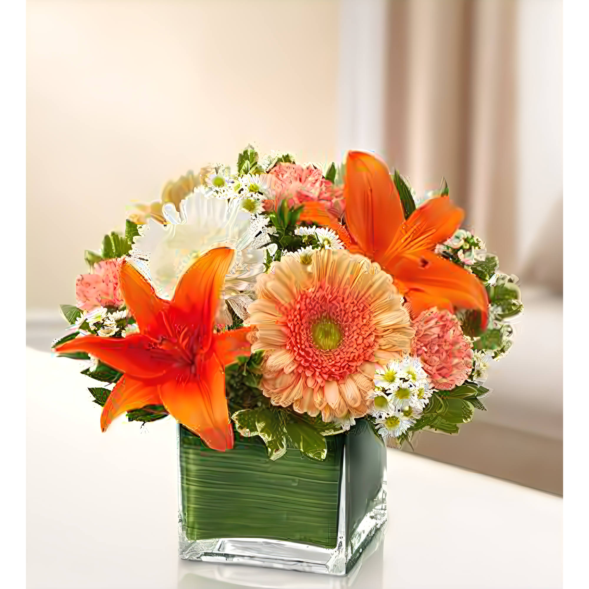 Manhattan Flower Delivery - Healing Tears - Peach, Orange and White - Funeral > Vase Arrangements