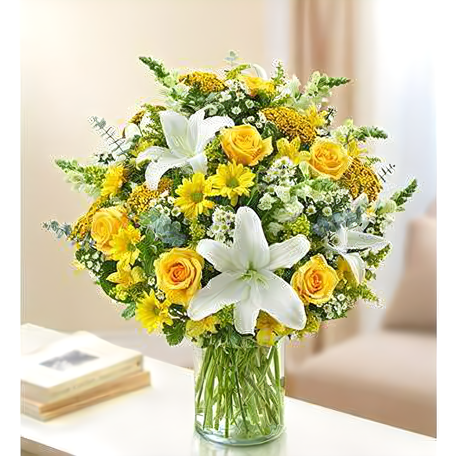 Manhattan Flower Delivery - Sincerest Sorrow - Yellow and White - Funeral > Vase Arrangements
