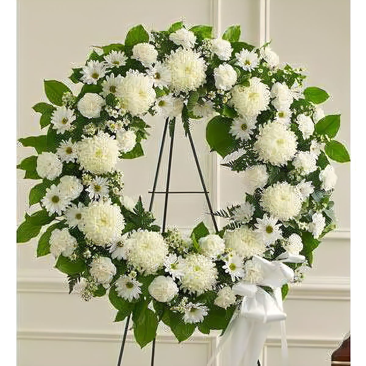 Manhattan Flower Delivery - Serene Blessings White Standing Wreath - Funeral &gt; Wreaths