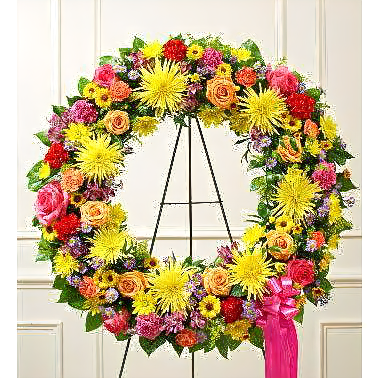 Manhattan Flower Delivery - Serene Blessings Bright Standing Wreath - Funeral > Wreaths