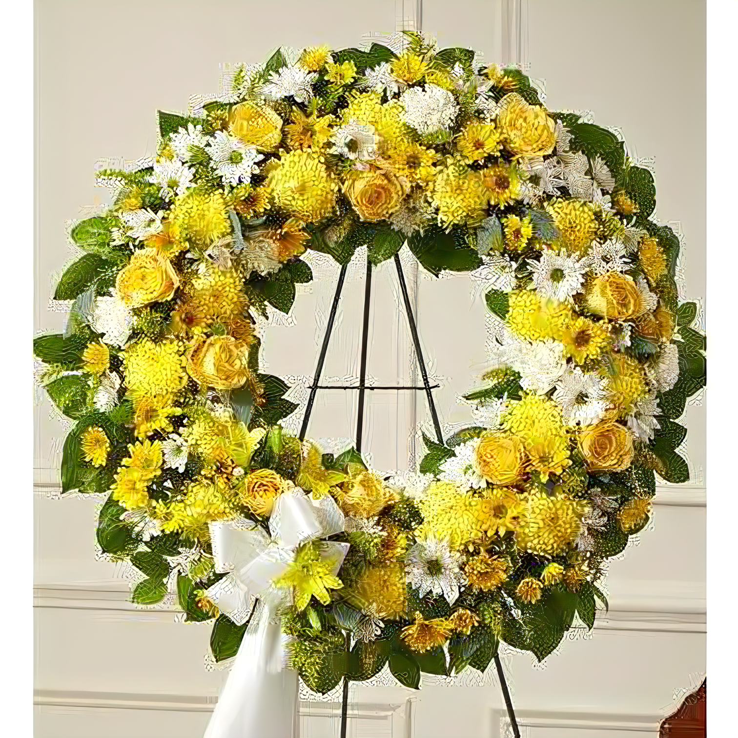 Manhattan Flower Delivery - Serene Blessings Yellow Standing Wreath - Funeral > Wreaths