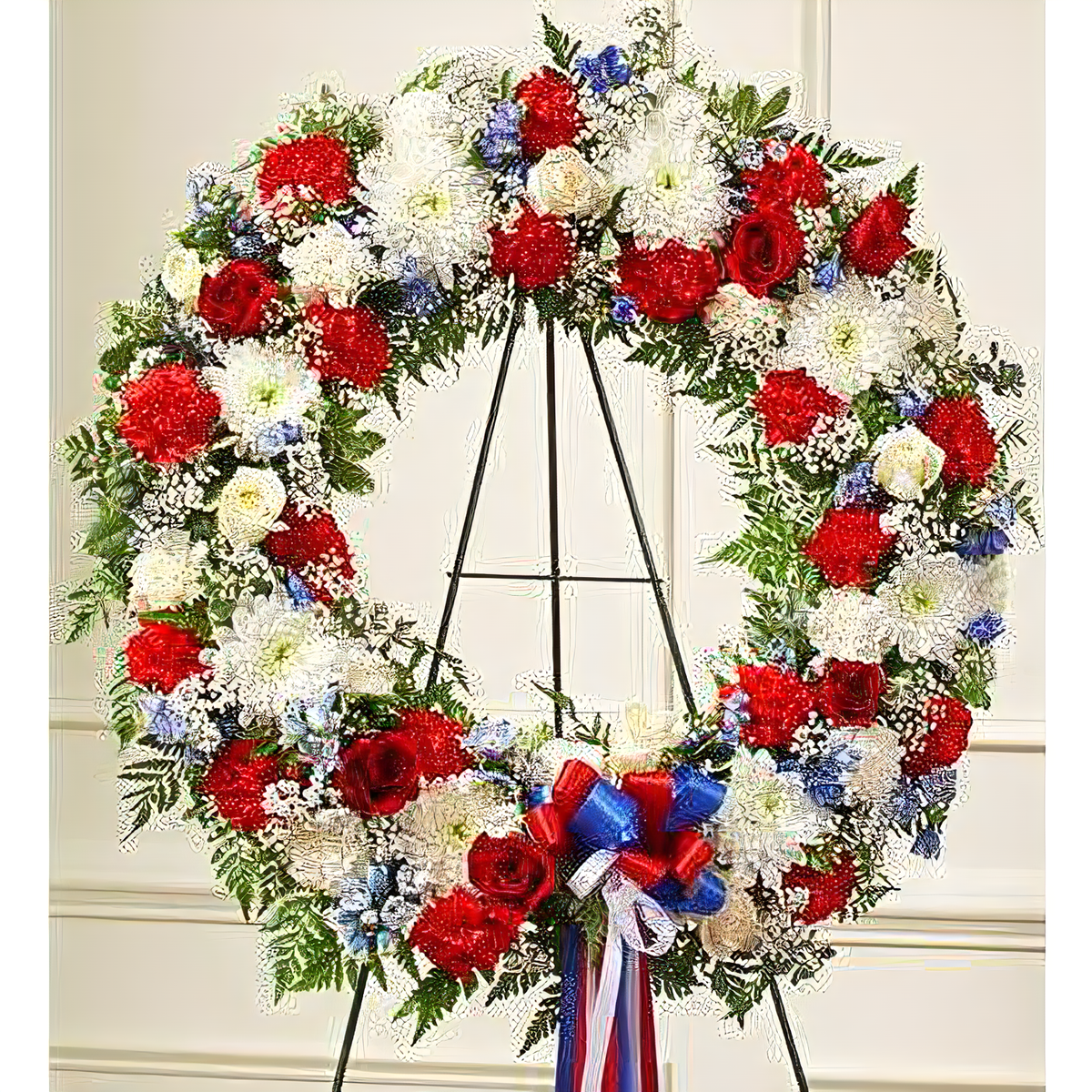 Manhattan Flower Delivery - Serene Blessings Red, White &amp; Blue Standing Wreath - Funeral &gt; Wreaths