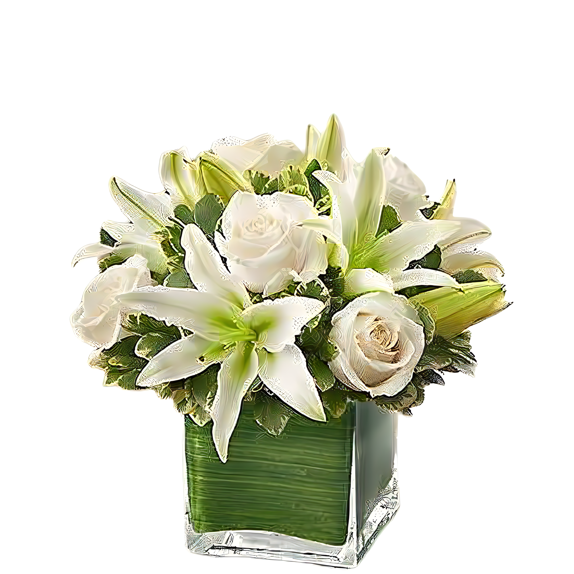 Manhattan Flower Delivery - Modern Embrace - White Rose and Lily Cube - Holiday Collection