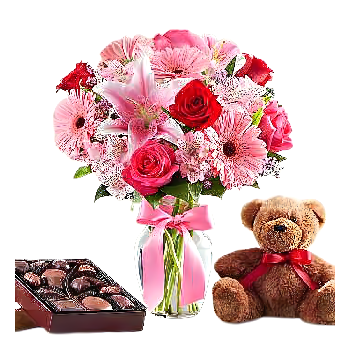Manhattan Flower Delivery - My Valentine&#39;s Love With Teddy Bear &amp; Chocolates - Valentine&#39;s Day