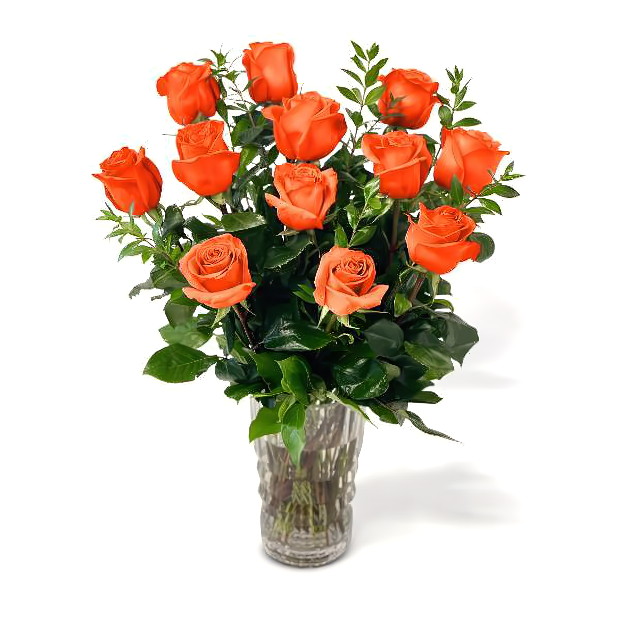Manhattan Flower Delivery - Fresh Roses in a Crystal Vase | Dozen Orange - Roses